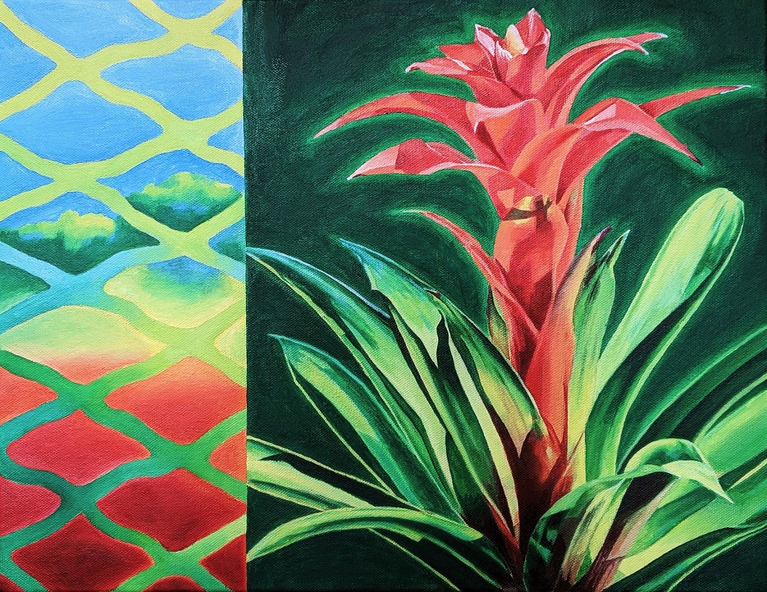 Bromelia Net (2021, oil on canvas)